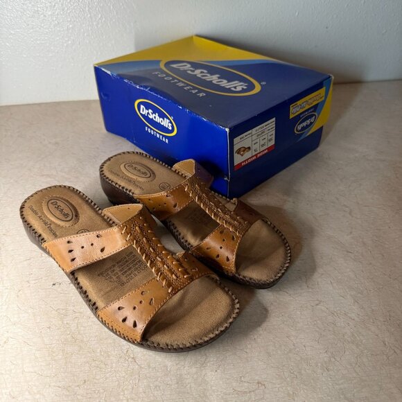 Dr. Scholls Dolly II Leather Sandals Wide Width Tan Womens Size 7.5 - Picture 1 of 16